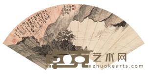 溥儒 秋江独泛图 扇面镜心 18.5X51cm